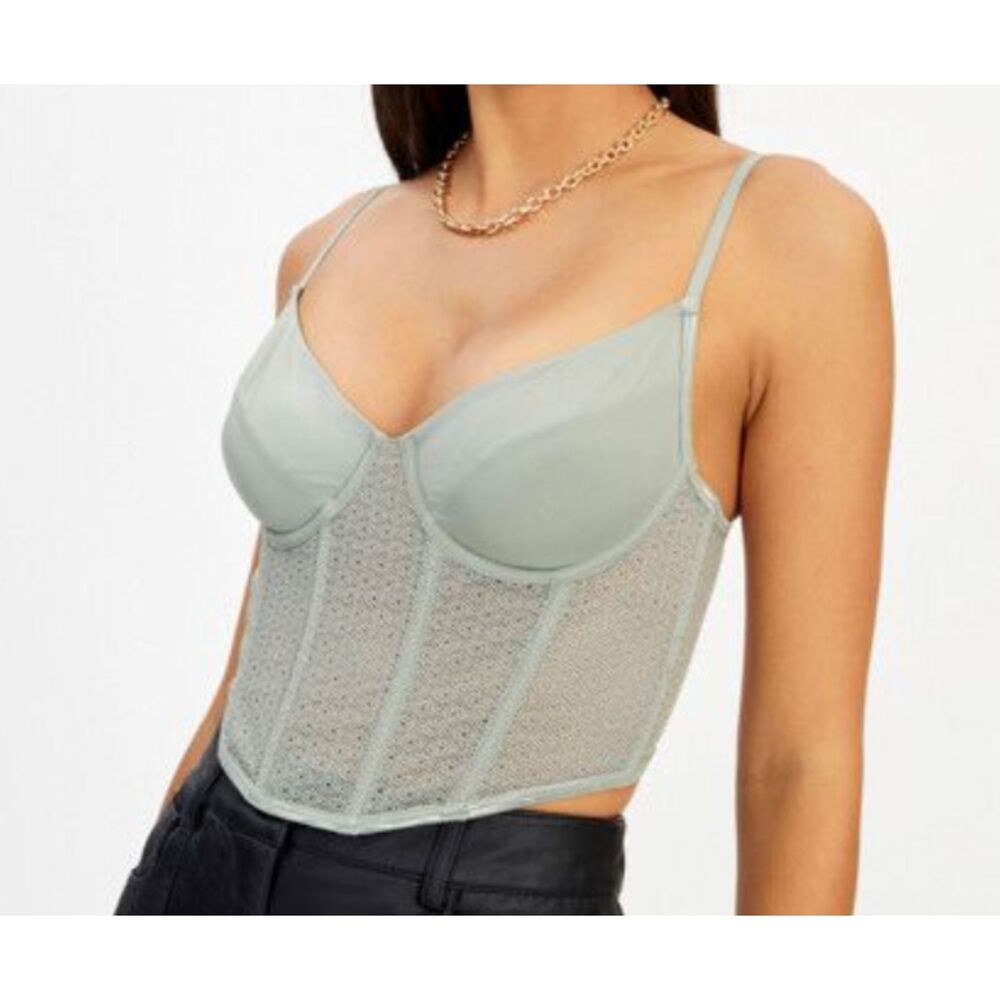 Glassons Corset 8 S Women's Green Longline Textured Sheer Festival Rave Fairy